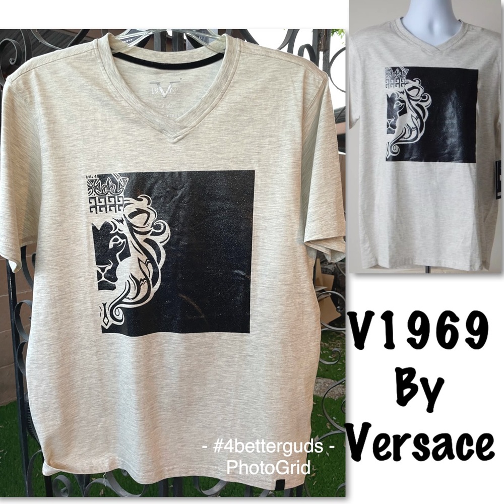 New Men’s 19V69 Italia by Versace Glitter Lion Print Short Sleeve Shirt S